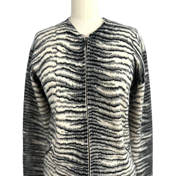 Equipment Femme Zebra Print Wool Zip Up Knit Cardigan Pockets Size XS Soft NWOT - Picture 5 of 14